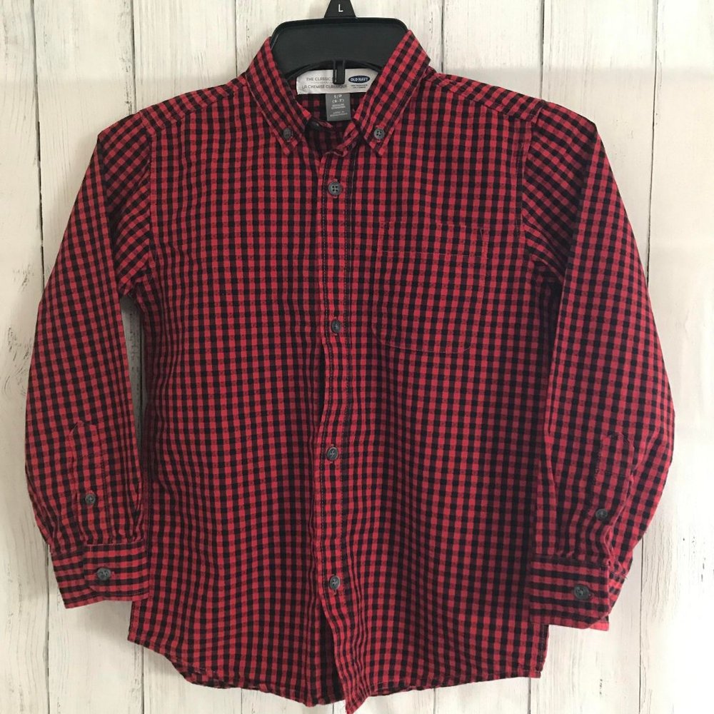 Old Navy Classic Long Sleeve Plaid Button Down shirt Sz S (6-7)